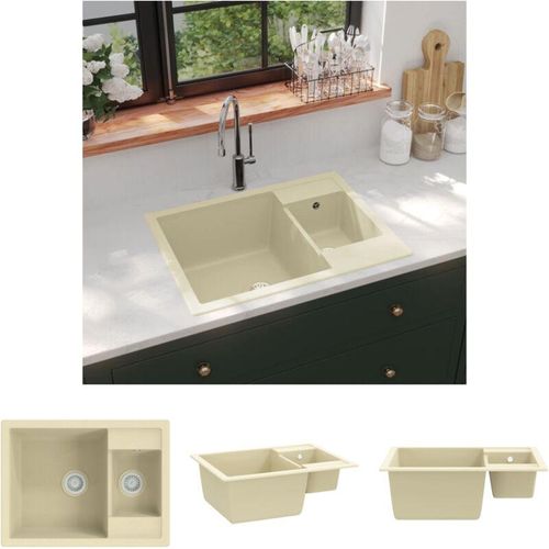 8721031203810 - Bonnevie - The Living Store Küchenspüle mit Überlauf Doppelbecken Beige Granit - Küchenspülen & Spülbecken - Beige