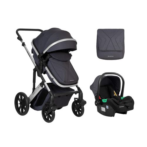 3800171209700 - Kikkaboo Kinderwagen Darling 3 in 1 Sportsitz Tragetasche Autositz Wickeltasche grau gemustert