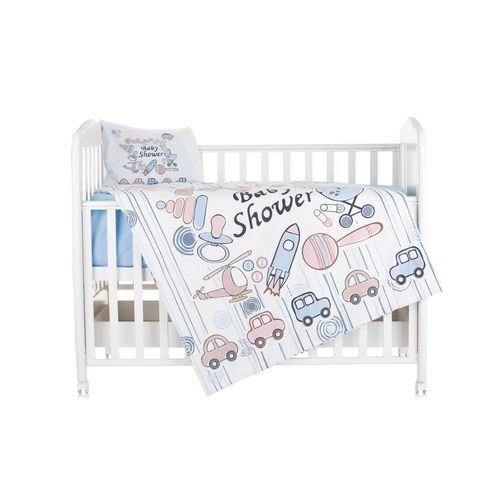 3800931060749 - Babybettwäsche 3-teilig Decke 130 x 100 cm Kissen 45 x 35 cm Laken hellblau