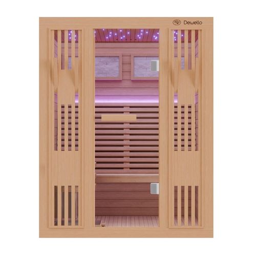 4251575103580 - Dewello Finnische Sauna MINTO 150x130 Kabine aus Hemlock Tannenholz mit 45 kW Harvia Ofen inkl Sauna Set 4251575103580 - Dewello Finnische Sauna MINTO 150x130 Kabine aus Hemlock Tannenholz mit 45 kW Harvia Ofen inkl Sauna Set