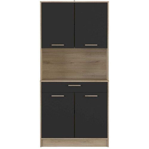 3456850127430 - Highboard mit 4 Türen und 1 Schublade Dekor Holz und Schwarz - L83 cm