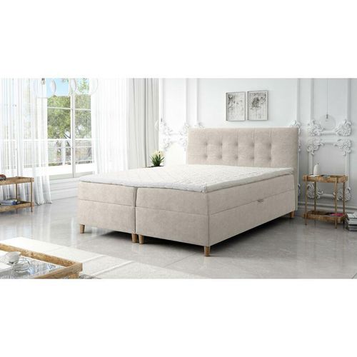 5905351277482 - Boxspringbett deise 120x200 Doppelbett Topper und Holzfüße LM6 Beige - Furnix