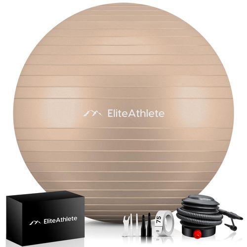 4260696120253 - EliteAthlete® Gymnastikball Sitzball Büro ergonomisch mit Anti Burst System - Fitness Yoga Pilates Schwangerschaft - Schwangerschaftsball Fitnessball Yogaball - Yoga Ball inkl Luftpumpe - Cappu 55cm