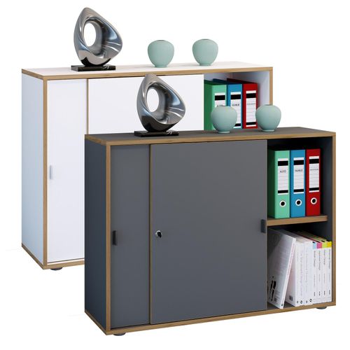 4051814444128 - Büroschrank mit 2 Fächern moderner Aktenschrank mit Schiebetüren Maße ca H 74 x B 100 x T 37 cm– Salia 2-Fach
