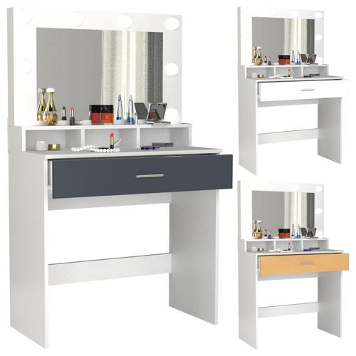 4051814431449 - Schminktisch Frisiertisch Schminkschrank Kosmetiktisch Spiegel Beleuchtung Schublade Kosmal (Farbe Weiß Anthrazit) 4051814431449 - Schminktisch Frisiertisch Schminkschrank Kosmetiktisch Spiegel Beleuchtung Schublade Kosmal (Farbe Weiß Anthrazit)