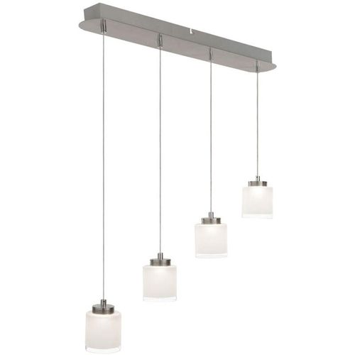 9003348899207 - - Pendelleuchte Hängelampe Pendellampe Esszimmerleuchte Wohnzimmer 4 flammig Stahl silber Glas satiniert 4x led 5W 1600Lm 3000K HxB 120x65 cm