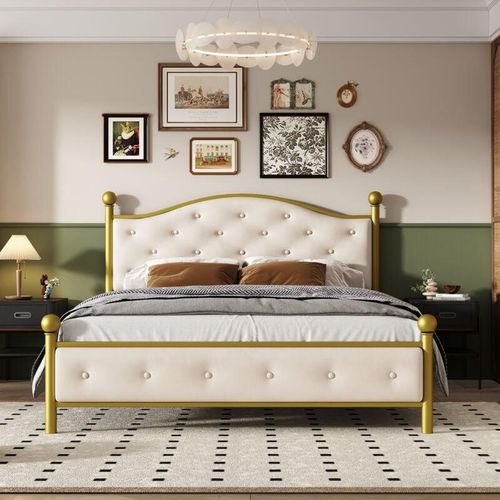 8430582235187 - Modern Metallbett Bettgestelle mit Lattenrost Doppelbett Bettrahmen mit Kopfteil Gästebett Jugendbett für Schlafzimmer Gästezimmer 140x200 cm