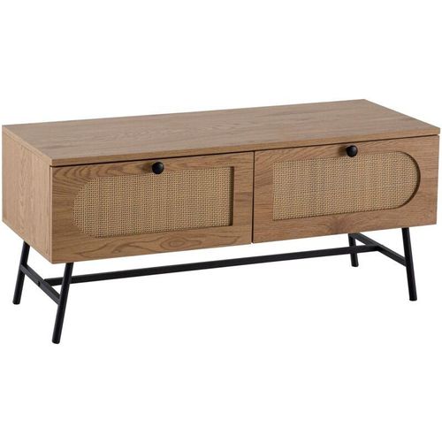 4251757723551 - Lowboard 100x45x40 cm TV-Kommode mit Eiche-Dekor & Rattan Design TV-Schrank Hoch mit Schubladen Fernsehtisch Fernsehschrank Fernsehkommode