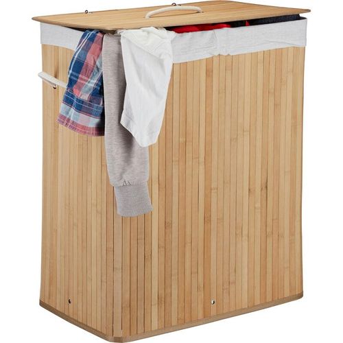 4052025942786 - Wäschekorb Bambus mit Deckel rechteckiger Wäschesammler 2 Fächer 95 l Volumen faltbare Wäschebox natur - Relaxdays