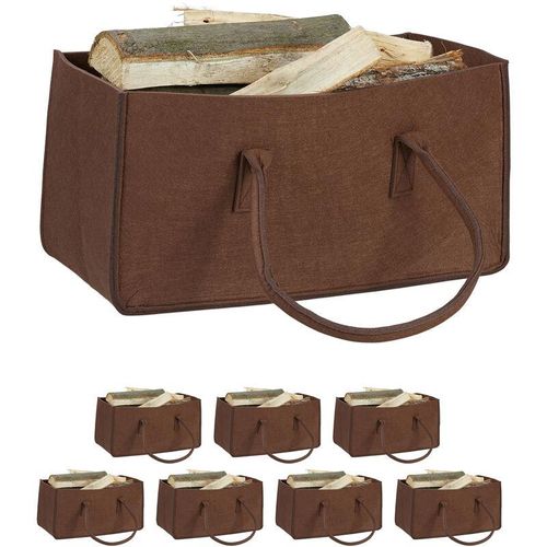 4052025296186 - Relaxdays - 8 x Kaminholztasche aus Filz tragbarer Feuerholzkorb faltbarer Zeitungshalter HxBxT 25 x 25 x 50 cm Filzkorb braun