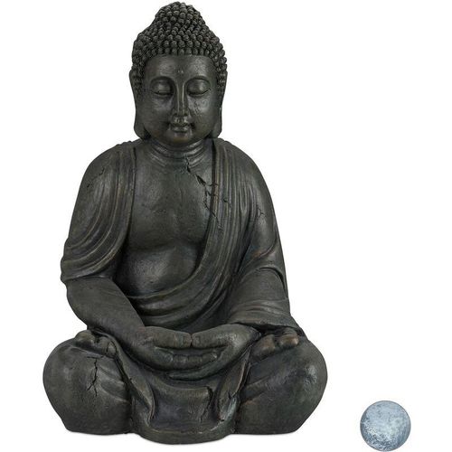 4052025935047 - Buddha Figur sitzend xl 70 cm Gartenfigur Dekofigur Wohnzimmer wetterfest & frostsicher dunkelgrau - Relaxdays