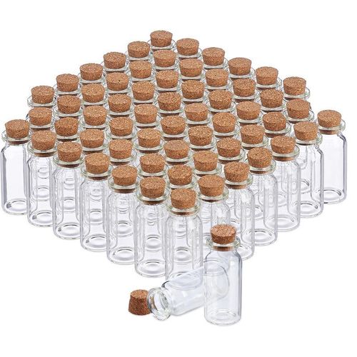 4052025256319 - Glasfläschchen mit Korken 60 Stück Mini Fläschchen für Öl Gewürze Kräuter Sand 10 ml Deko transparent - Relaxdays