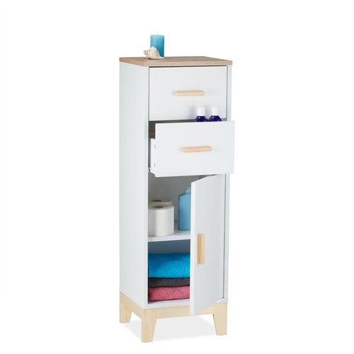 4052025391218 - Badezimmerschrank 2 Schubladen Türfach HxBxT 975 x 32 x 28 cm Bad & Flur schmaler Midischrank weiß - Relaxdays