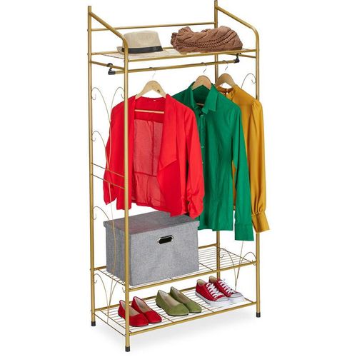4052025882921 - Relaxdays Kleiderständer Metall Garderobenständer Vintage HxBxT 161 x 78 x 36 cm 3 Ablagen & Kleiderstange gold 4052025882921 - Relaxdays Kleiderständer Metall Garderobenständer Vintage HxBxT 161 x 78 x 36 cm 3 Ablagen & Kleiderstange gold