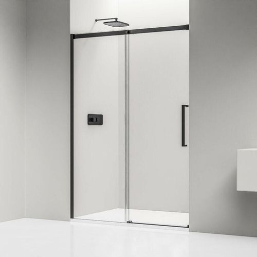 0685717217554 - Nischendusche mit Schiebetür Soft-Close DX906 FLEX Schwarz matt - 8 mm Nano Echtglas - Breite wählbar 1000mm