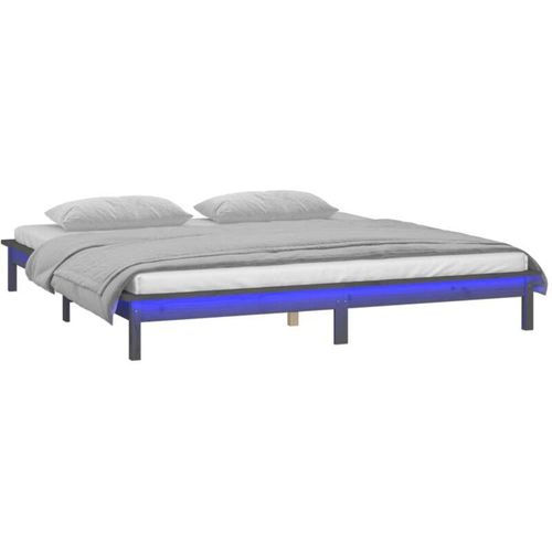 8720287135319 - Bonnevie - MassivholzbettSchlafzimmerbettDoppelbett mit LEDs Grau 120x190 cm vidaXL