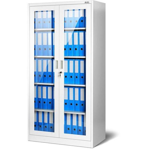 5902560331592 - Jan Nowak Aktenschrank C012 Glasvitrine BĂĽroschrank Universalschrank FlĂĽgeltĂĽrschrank Stahlblech Pulverbeschichtung abschlieĂźbar 185 cm x 90 cm x