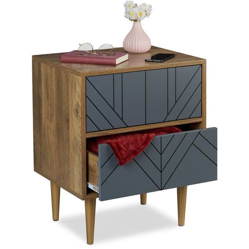 4052025455231 - Relaxdays - Schränkchen mit 2 Schubladen Wohn- & Schlafzimmer Sideboard hbt 595x48x395 cm Kommode modern braun grau