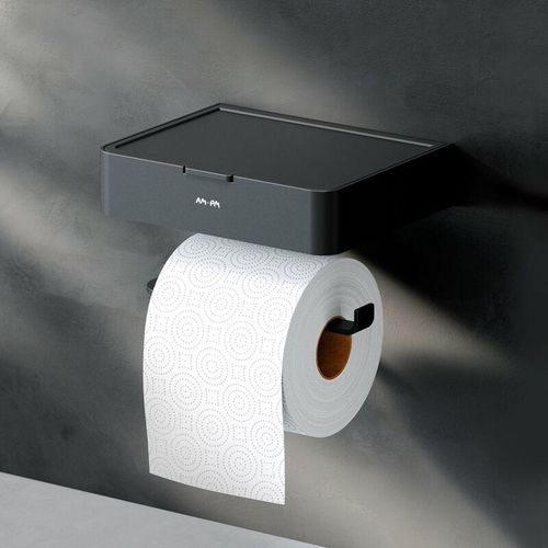 4051343071857 - Toilettenpapierhalter mit Ablage Wandmontage mit bohren Klopapierhalter Edelstahl wc Papierhalter für Badezimmer Edelstahl Schwarz matt - Schwarz