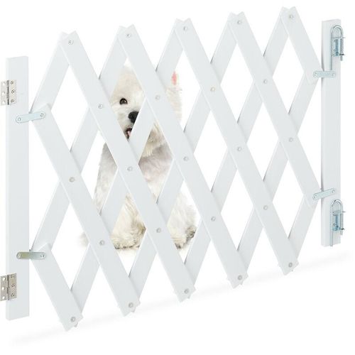 4052025452964 - Hundeabsperrgitter ausziehbar bis 1085 cm 475-60 cm hoch Bambus Hunde Schutzgitter für Treppe & Tür weiß - Relaxdays