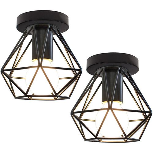 8396077290195 - Axhup - 2er Deckenleuchte Diamant Industrielle Deckenlampe mit Ø16cm Käfig Eisen Lampe E27 Fassung für Wohnzimmer Schlafzimmer (Schwarz)