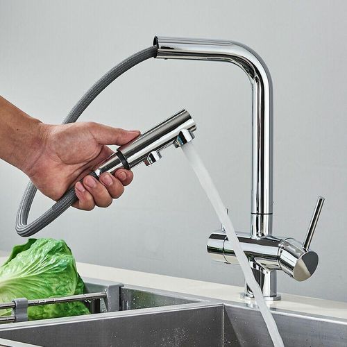 0783798515962 - Ausziehbarer Küchenarmatur Chrom hoher Wasserdruck 360-Grad drehbarer Wasserhahn Einhandmischer zwei Strahlarten geeignet für Küchenspülen