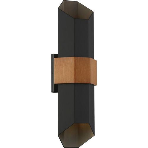 5024005236504 - Wandleuchte Chasm LED 95W Integrated LED IP44 Aluminium Glas  mattschwarz mit Holzeffektriemen L13cm B172cm Ø172cm IP44