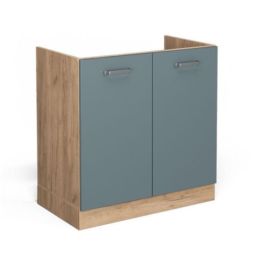 4066731344123 - Spülenunterschrank Küchenschrank R-Line Solid Eiche Blau Grau 80 cm modern