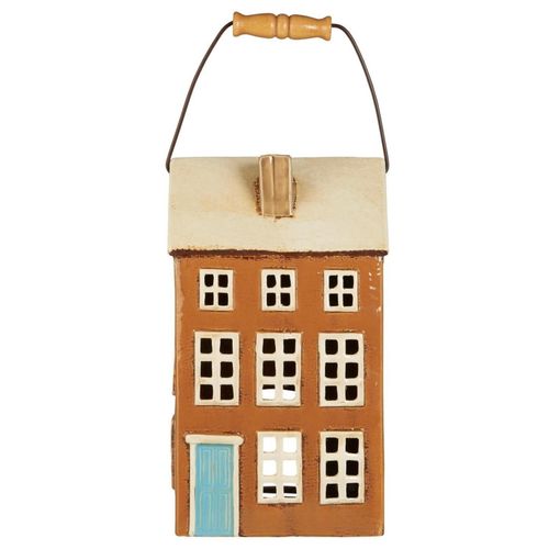 5709898371258 - Keramik Haus für Stumpenkerze Nyhavn mit Holzgriff 172 x 13 x 31 cm braun