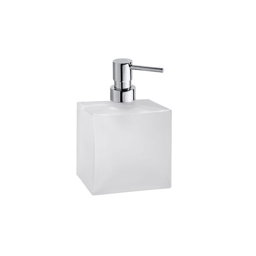 4250657520055 - Brillantbad BASA Glasseifenspender Messing Milchglas Chrom 105x160x90 mm 230 ml für Bad & Küche >> freistehend anwendbar