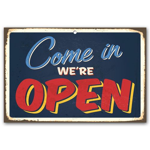 4049009131052 - Wanddekoobjekt »Come in were OPEN« Stahlschild Blechschild Spruch Witzig Wanddeko retro 30x20cm