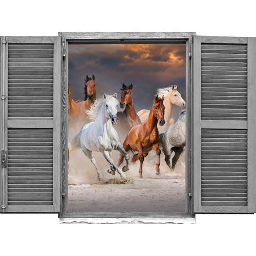 4049009086765 - Wandtattoo QUEENCE Pferde Wandtattoos Gr B H T 80 cm x 60 cm x 01 cm Tiere bunt Wandtattoos Tiere