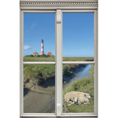 4049009362050 - Wandsticker QUEENCE Schafe und Leuchtturm Wandtattoos Gr B H T 40 cm x 60 cm x 01 cm Geographie grün Wandtattoos und Wandsticker