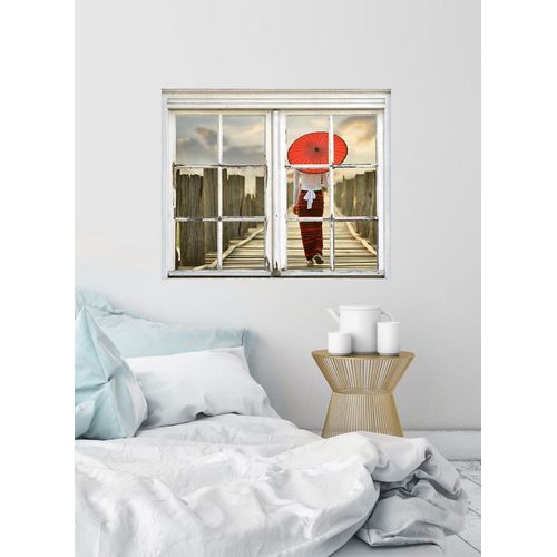 4049009361633 - Wandsticker QUEENCE Frau auf Steg Wandtattoos Gr B H T 40 cm x 60 cm x 01 cm Natur rot Wandtattoos Natur
