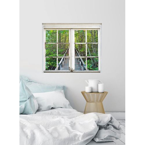 4049009068976 - Wandsticker QUEENCE Brücke im Wald Wandtattoos Gr B H T 40 cm x 60 cm x 01 cm Natur grün Wandtattoos Natur