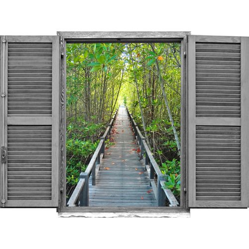 4049009249962 - Wandtattoo QUEENCE Brücke im Wald Wandtattoos Gr B H T 80 cm x 60 cm x 01 cm Natur grün Wandtattoos Natur