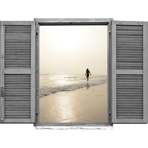 4049009360735 - Wandtattoo QUEENCE Frau am Strand Wandtattoos Gr B H T 80 cm x 60 cm x 01 cm Natur beige (natur) Wandtattoos Natur