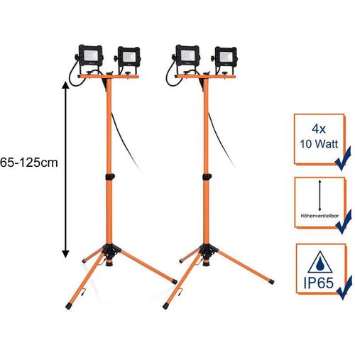 4260618143247 - LED Baustrahler 2er Set mit Stativ höhenverstellbar IP65 - 4x 10 Watt