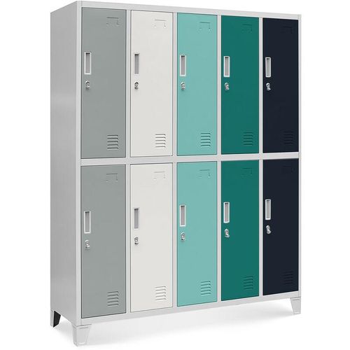 5902560337914 - Umkleideschrank 5B2A Spind Spint Schließfachschrank Metallschrank mit 10 Fächern Etikettenhalter Lüftungsschlitze Metall Pulverbeschichtet 172 cm x