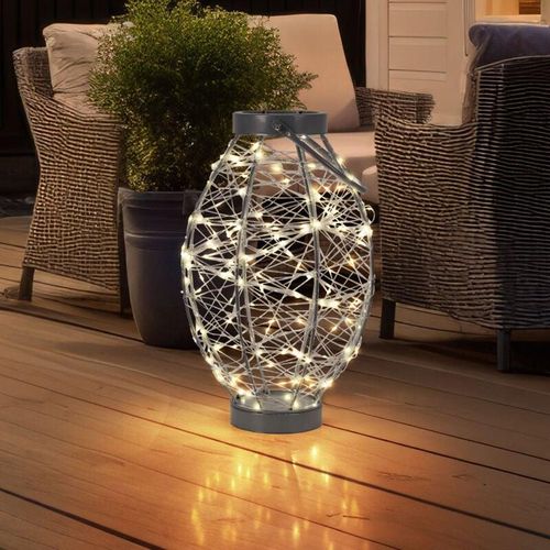 9007371508051 - Tischleuchte Außenleuchte Gartenlampe Tischlampe Balkon Dekolampe Metall silber IP44 5m Kabel 170x LED 170x 006 Watt warmweiß DxH 26x53 cm