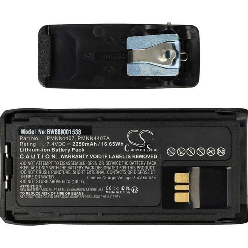 4068201395383 - Vhbw - 1x Akku Ersatz für Motorola PMNN4407A PMNN4409 PMNN4807 für Funkgerät Walkie Talkie (2250 mAh 74 v Li-Ion) + Gürtelclip