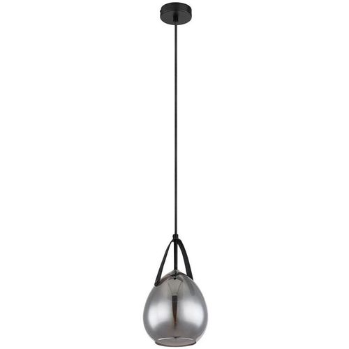 9007371426249 - Pendellampe Hängeleuchte Esszimmerlampe Moderne Pendelleuchte Lampenschirm in Rauchglas Optik Metall schwarz matt 1x E27 Fassung DxH 15x120 cm