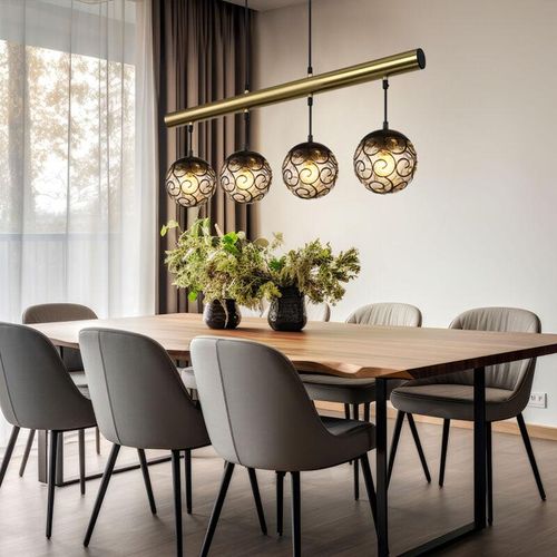 9007371507030 - Hängeleuchte Esszimmerlampe Pendelleuchte höhenverstellbar Wohnzimmerleuchte Metall schwarz Kunststoff rauchfarben Gold 4 Flammig E27 L 90 cm