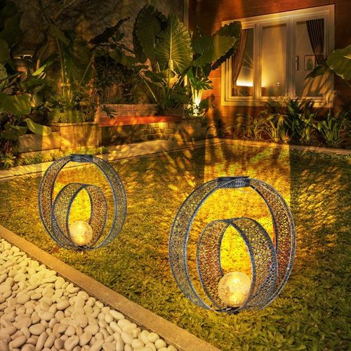 9007371509904 - Solarlampe orientalische Kugel Dekoleuchte Garten Solar Solarlampe Metall für Außen Crackle Glas Erdspieß 1x led 006W warmweiß LxBxH 30x20x42