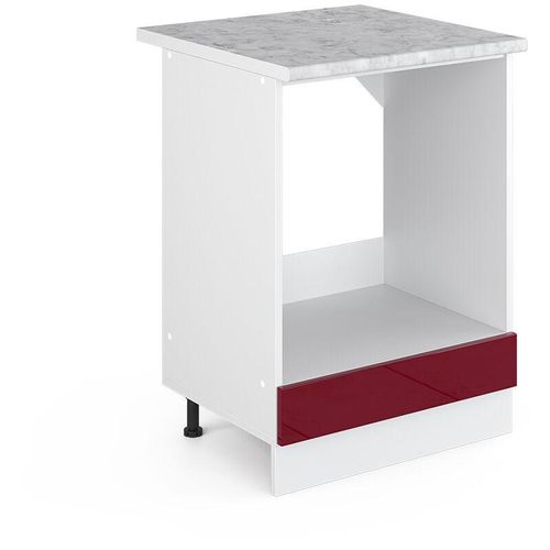 4251421935693 - Herdschrank R-Line 60 cm Weiß Bordeaux-Rot Hochglanz modern Arbeitsplatte Vicco