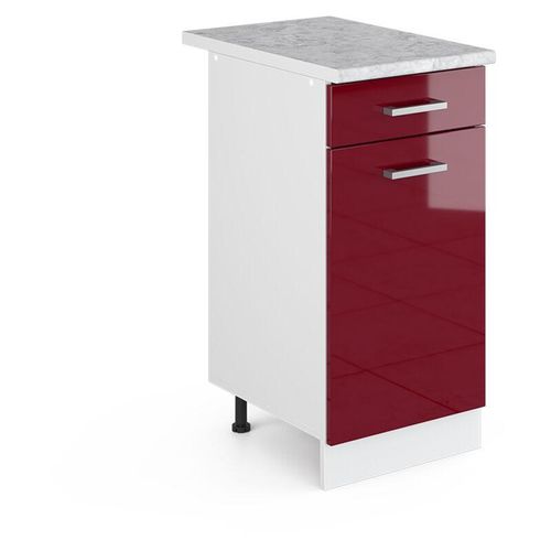 4251421935570 - Schubladenunterschrank R-Line 40 cm Weiß Bordeaux-Rot Hochglanz modern 1 Schublade Arbeitsplatte Vicco