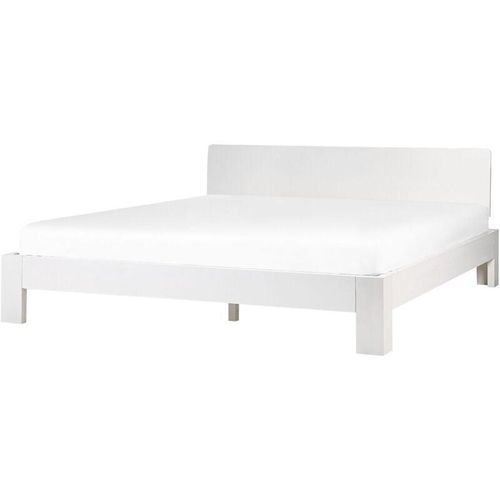 4255664880833 - Doppelbett Weiß Kiefernholz mit Lattenrost 180 x 200 cm Hohes Kopfteil Ohne Fußteil Schlicht Modern Rustikal Schlafzimmer Austattung Holzbett