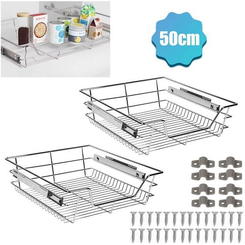9363092317588 - 2x Küchenschublade Schubladen Drahtkorb TeleskopSchublade Ablagen Schrankauszug 50cm - Tolletour