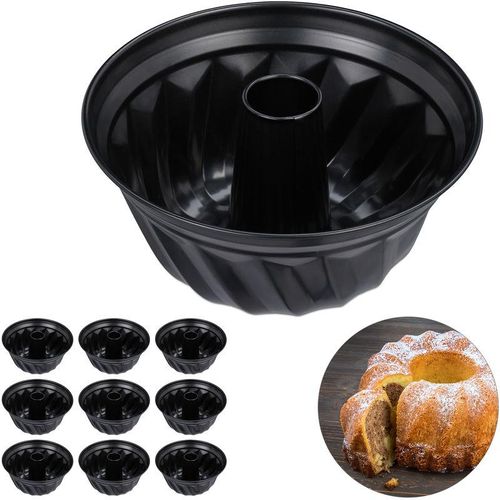 4052025328214 - Relaxdays - 10 x Gugelhupfform Marmor- & Rührkuchen antihaftbeschichtet ø 25 cm Carbonstahl runde Napfkuchenform schwarz