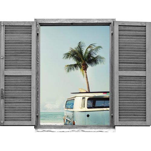 4049009655466 - Wandtattoo QUEENCE Auto am Meer Wandtattoos Gr B H T 80 cm x 60 cm x 01 cm Natur blau Wandtattoos Natur